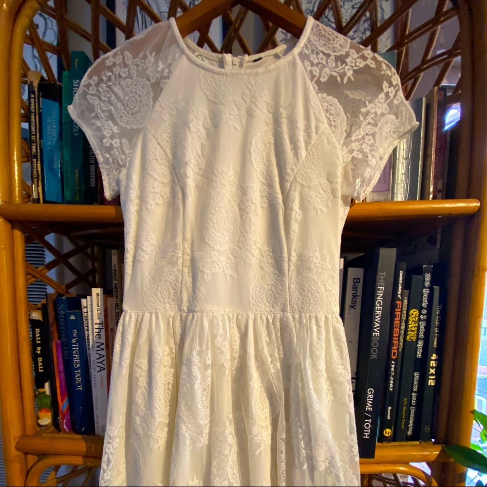 Cream lace, high waist, mini dress